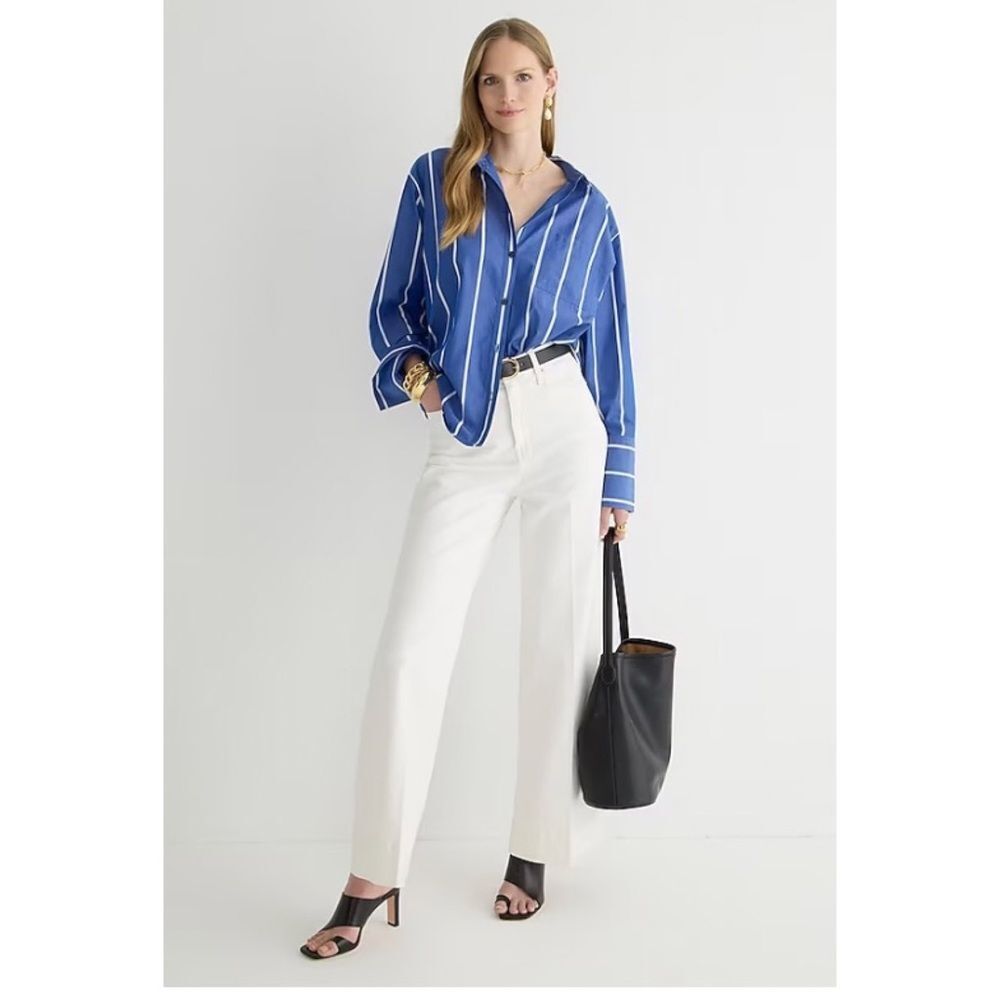NWT J. Crew High Rise Wide Leg Denim Trouser Jeans in White